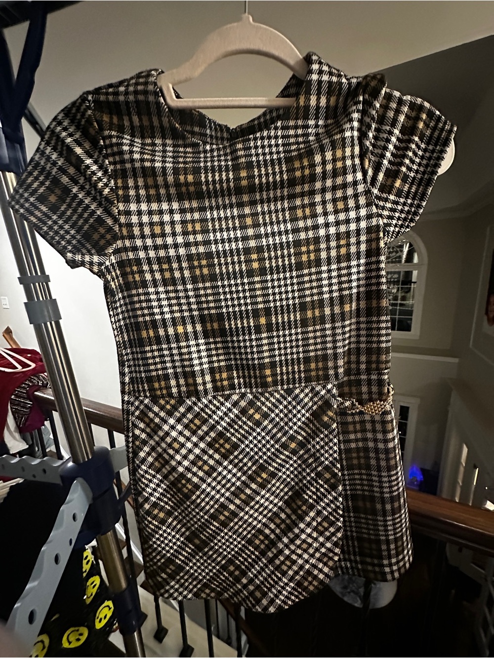 Bonnie Jean Black and White Plaid Short-Sleeve Dress